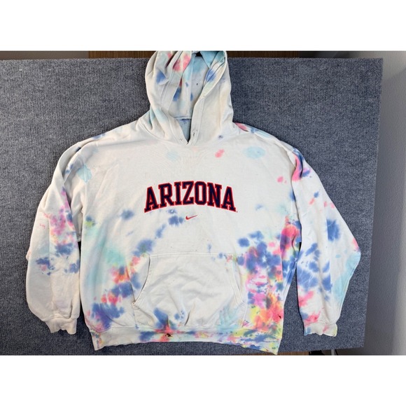 Nike Other - Nike Arizona Wildcats Hoodie XL White Tie Dye Spellout Center Swoosh Distressed